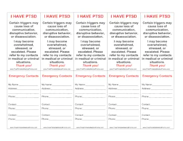 PTSD Wallet Card Medical Form