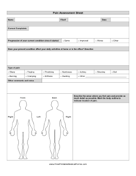 Pain Assessment Sheet Medical Form