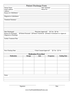 Patient Discharge Form Medical Form