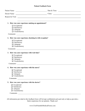 Patient Feedback Form Medical Form