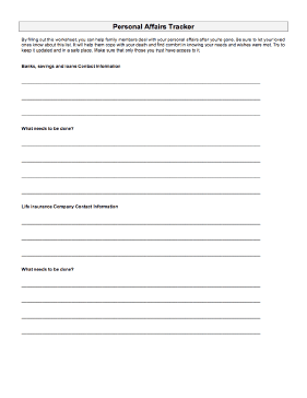 Personal Affairs Sheet Medical Form