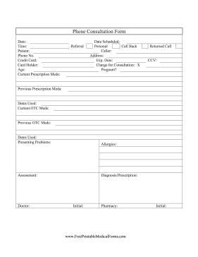 Phone Consultation Form Medical Form