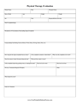 Physical Therapy Evaluation Form Medical Form