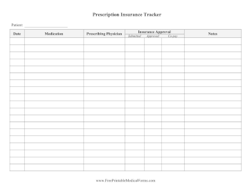 Prescription Insurance Approval And Copay Tracker Medical Form