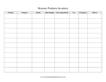 Skincare Products Inventory Medical Form