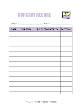 Surgery Tracker Medical Form