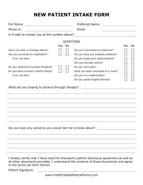 Therapy Intake Form Medical Form