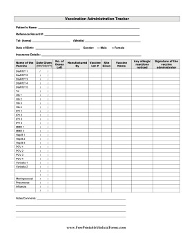 Vaccination Administration Recrd Medical Form