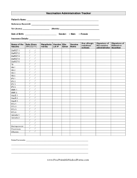 Vaccination Administration Tracker Medical Form
