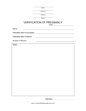 Verification of Pregnancy Form Medical Form