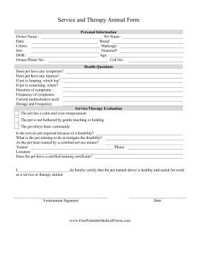 Service and Therapy Animal Form Medical Form