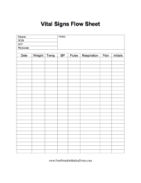 Vital Signs Flow Sheet Medical Form