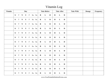 Vitamin Log Medical Form
