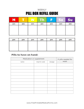 Weekly Pill Box Refill Guide Medical Form