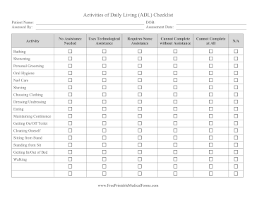 ADL Checklist Medical Form