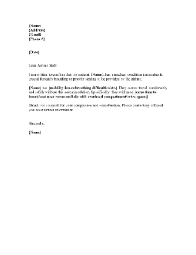 Airplane Priority Seating Doctor Letter Medical Form