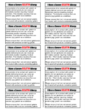 Allergy Card Gelatin Medical Form