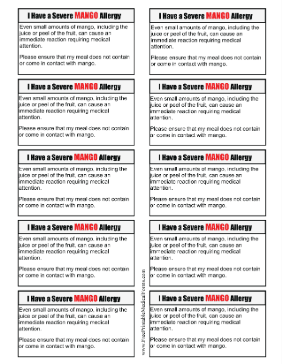 Allergy Card Mango Medical Form