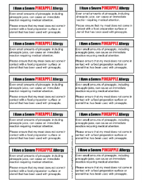 Allergy Card Pineapple Medical Form