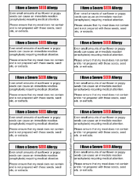 Allergy Card Seed Medical Form