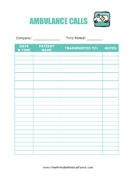 Ambulance Log Medical Form