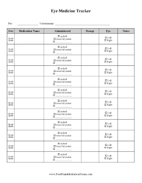 Animal Eye Medicine Tracker Medical Form