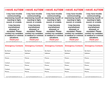 Autism Wallet Card Medical Form