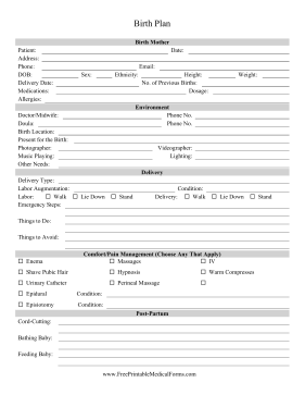 Birth Plan Medical Form