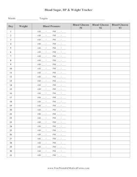 Blood Sugar BP Weight Log Medical Form