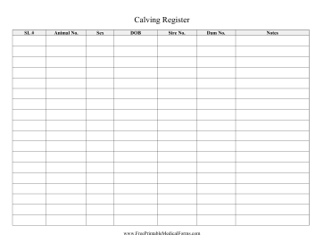 Calving Register Medical Form