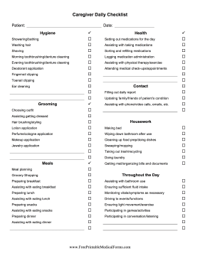 Caregiver Daily Checklist Medical Form