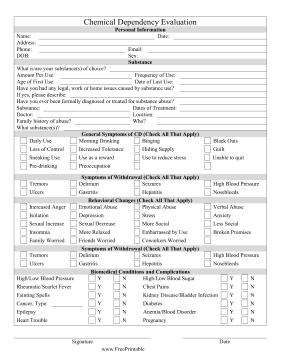 Chemical Dependency Evaluation Medical Form