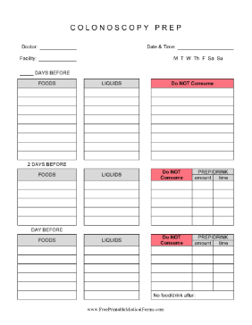 Colonoscopy Prep Tracker Medical Form