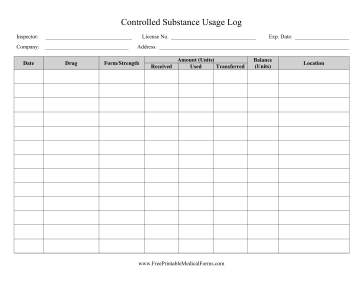 Controlled Substance Usage Log Medical Form