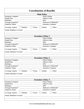 Coordination of Benefits Medical Form