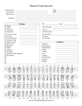 Dental Exam Record Medical Form