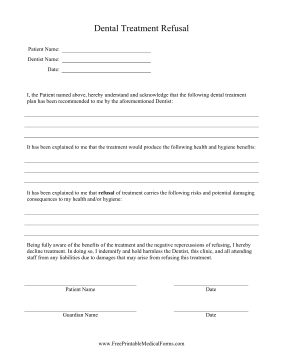 Dental Treatment Refusal Medical Form