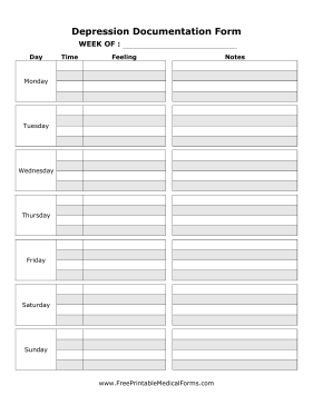 Depression Documentation Form Medical Form