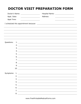 Doctor Visit Preparation Sheet Medical Form