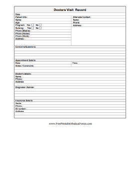 Doctor's Visit Record Medical Form