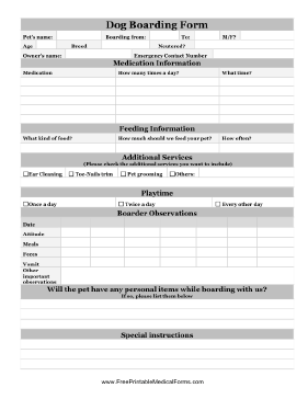 Dog Boarding Form Medical Form