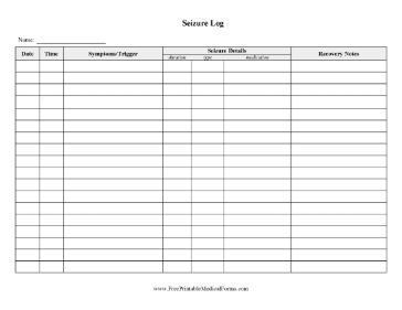 Dog Seizure Tracker Medical Form