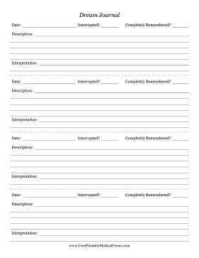 Dream Journal Medical Form