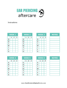 Ear Piercing Aftercare Tracker Medical Form