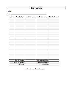 Exercise Log Medical Form