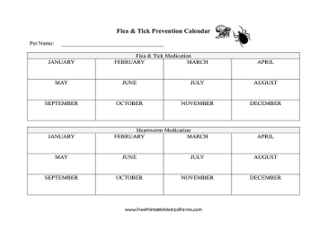 Flea And Tick Prevention Calendar Medical Form