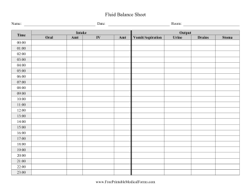 Fluid Balance Chart Medical Form