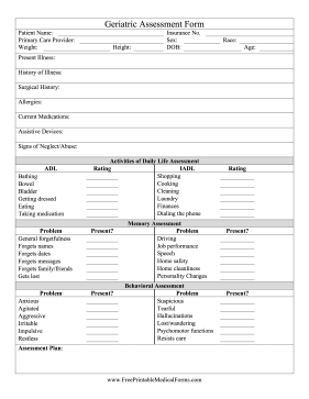 Geriatric Assessment Form Medical Form
