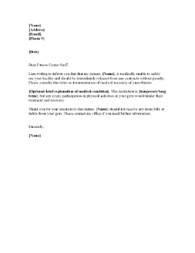 Gym Membership Medical Cancellation Letter Medical Form
