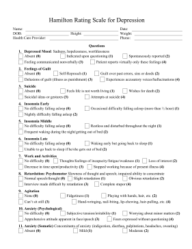Hamilton Rating Scale for Depression Medical Form
